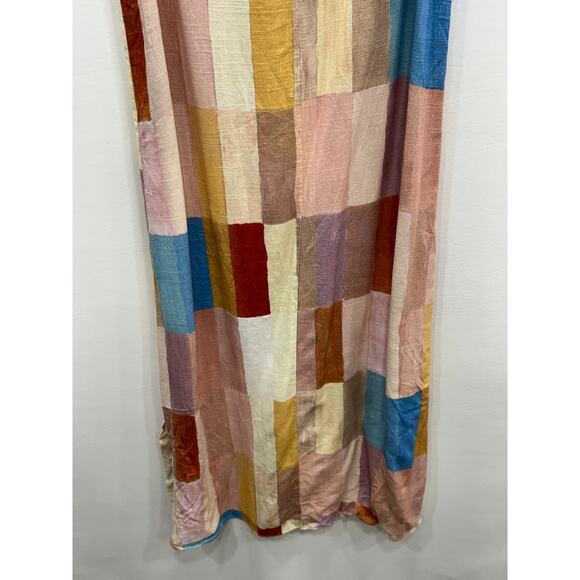 VRG GRL Womens Cate Smock Patchwork Maxi Dress Sleeveless Linen Blend Size 6 - Picture 6 of 11